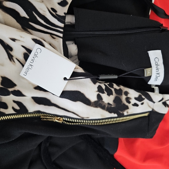 Calvin Klein Leopard Print Colorblock Ponte Knit Dress Wonens Size 14 New - Picture 7 of 7